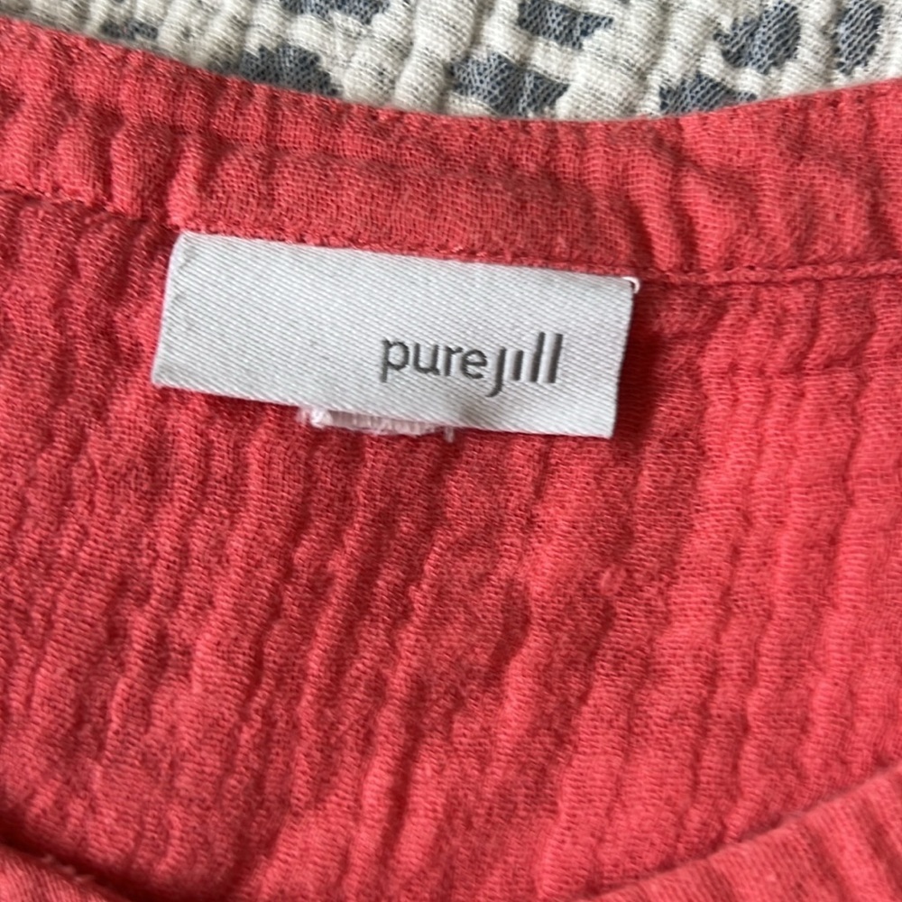 PUREJILL 100% Cotton Gauzy Button-Up Tunic Top in Coral - Picture 4 of 8